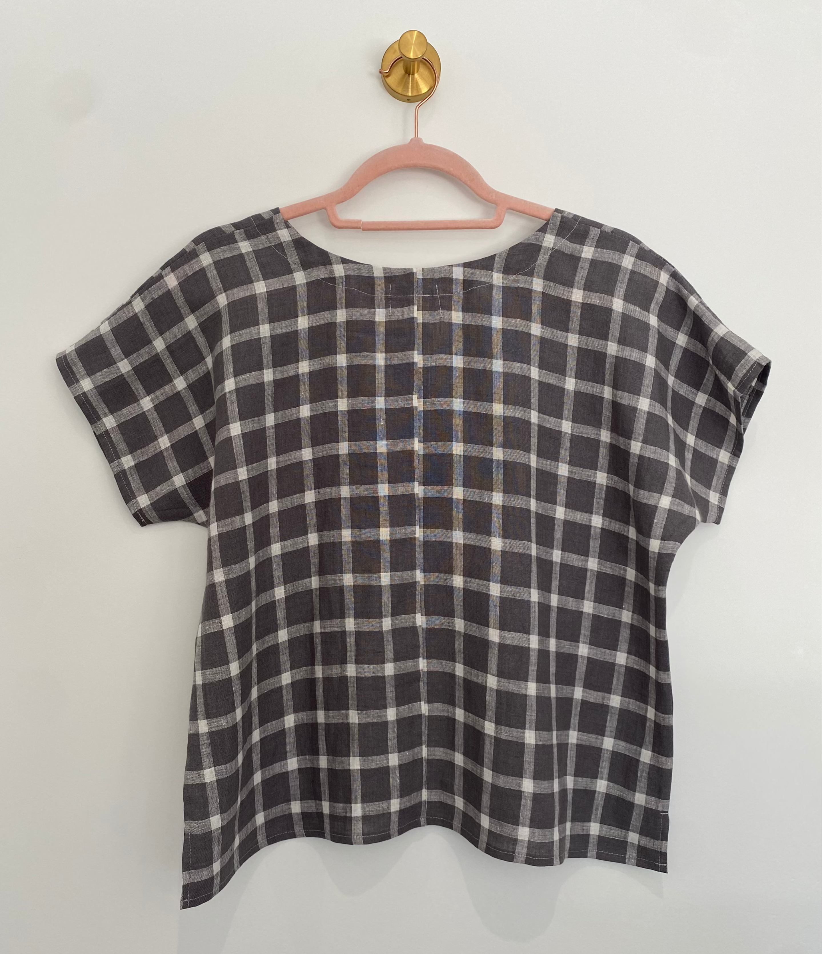 Marketplace - XS - V Neck Box Top - Linen - Grey Check