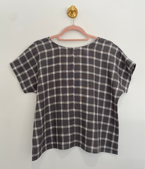 Marketplace - XS - V Neck Box Top - Linen - Grey Check