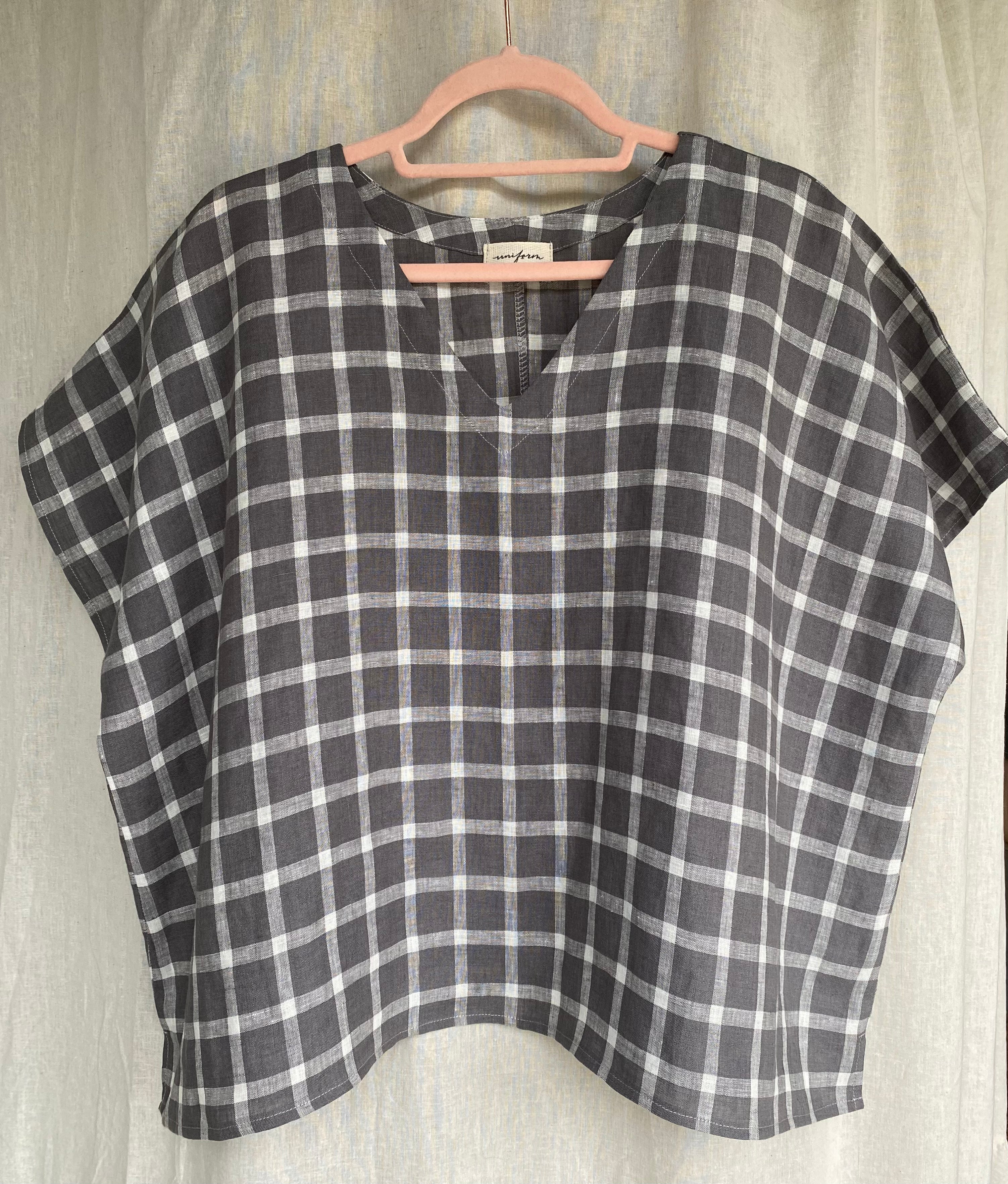 Marketplace - XL - V Neck Box Top - Linen - Grey Check