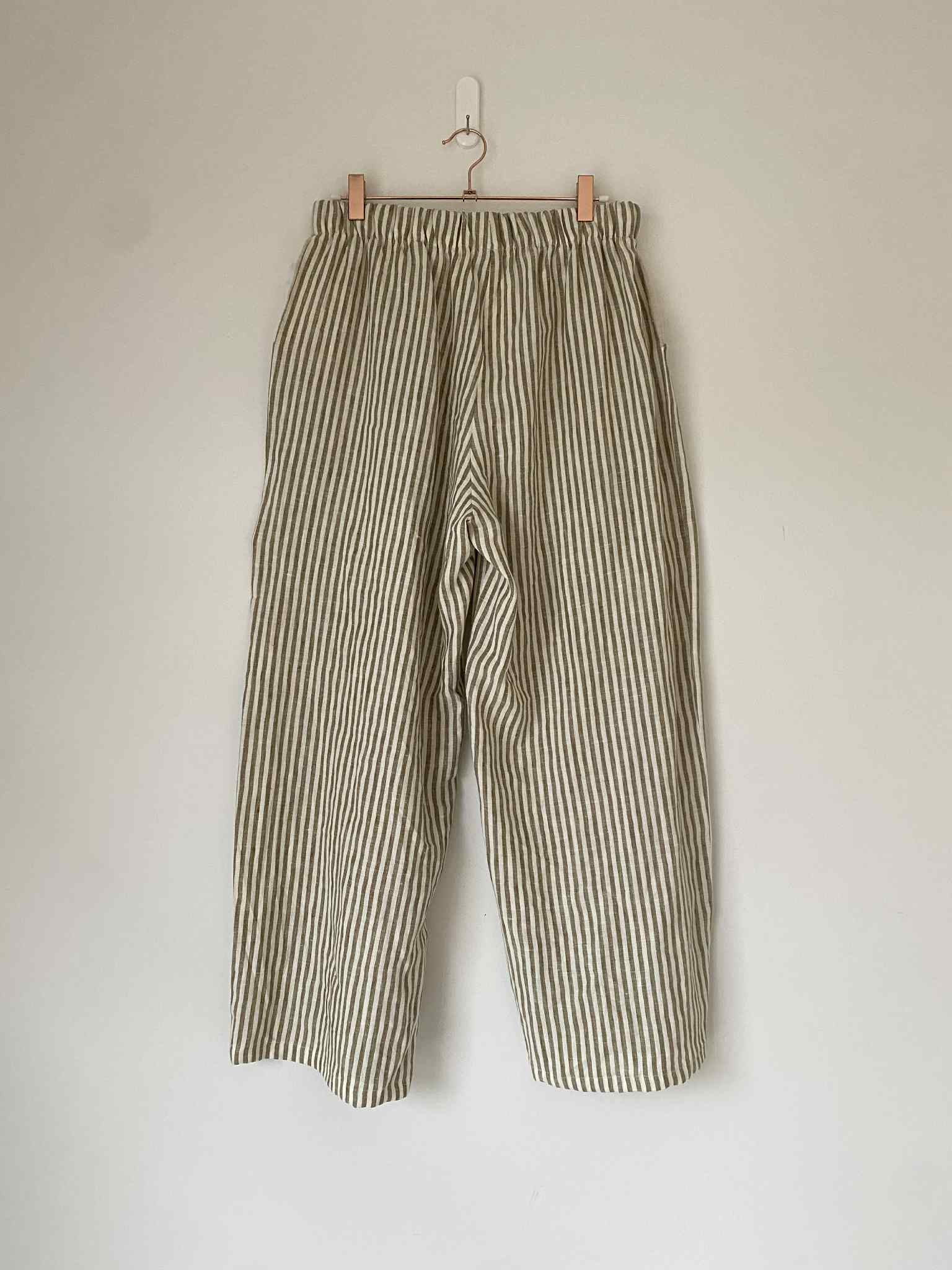 Marketplace - M-L Olive Linen Stripe - Wanderer Wide Leg Slacks