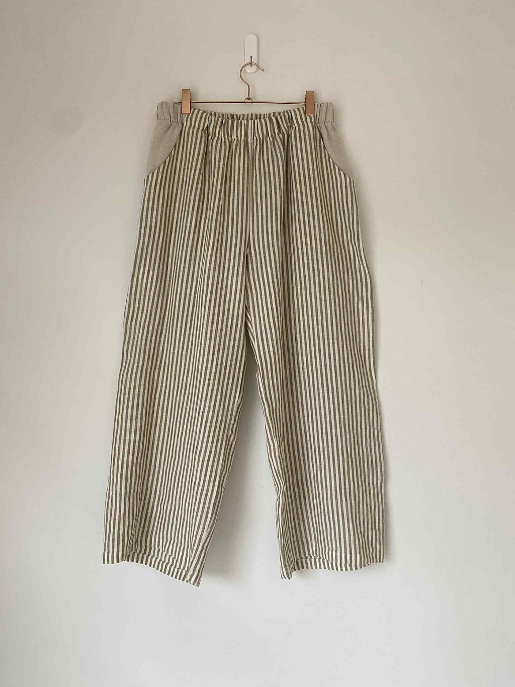 Marketplace - M-L Olive Linen Stripe - Wanderer Wide Leg Slacks