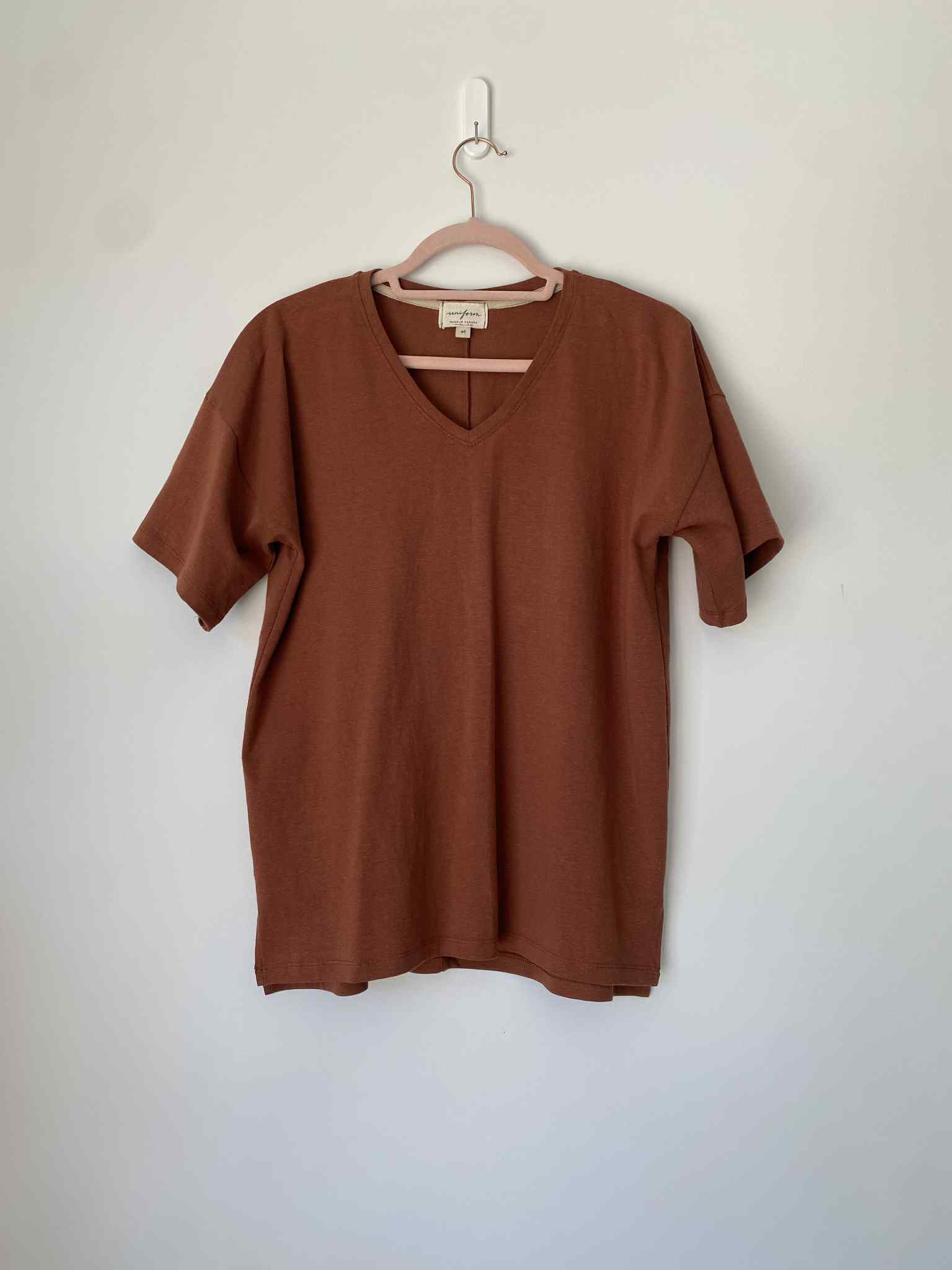 Marketplace -S- Pecan- T-shirt-V Neck- Hemp Jersey Spandex- Classic Length