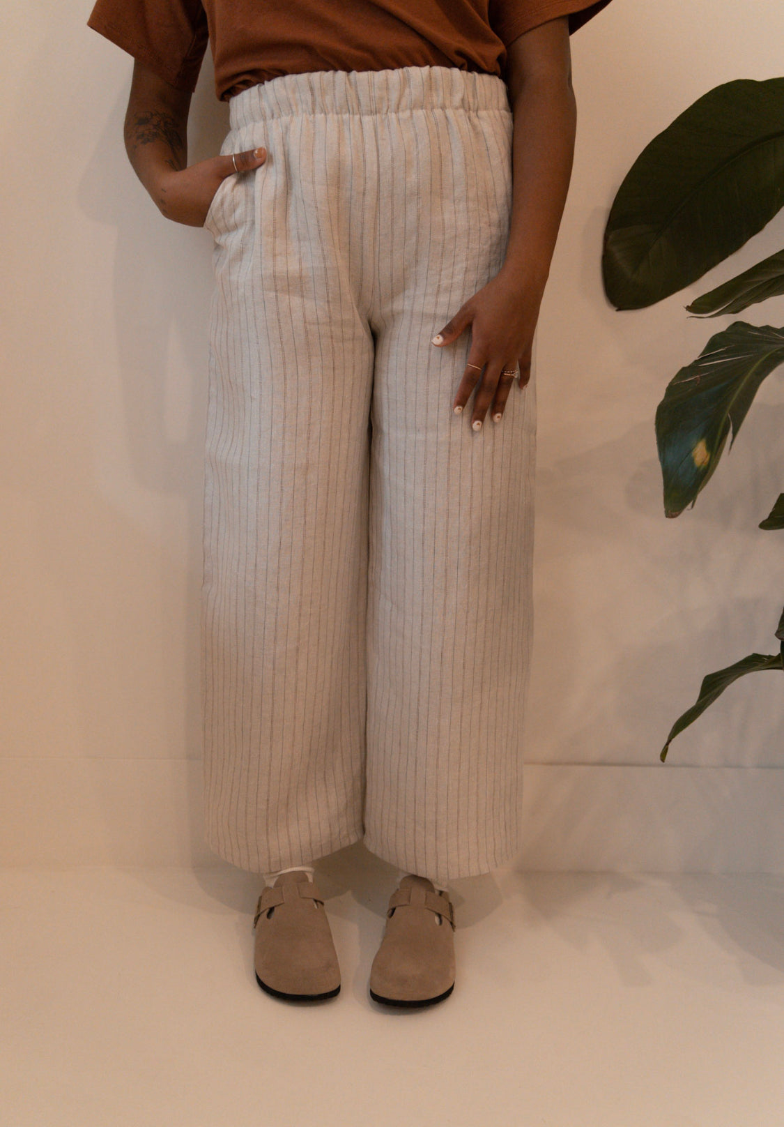 The Belle - Wide Leg Slacks - Linen Checks &  Stripe