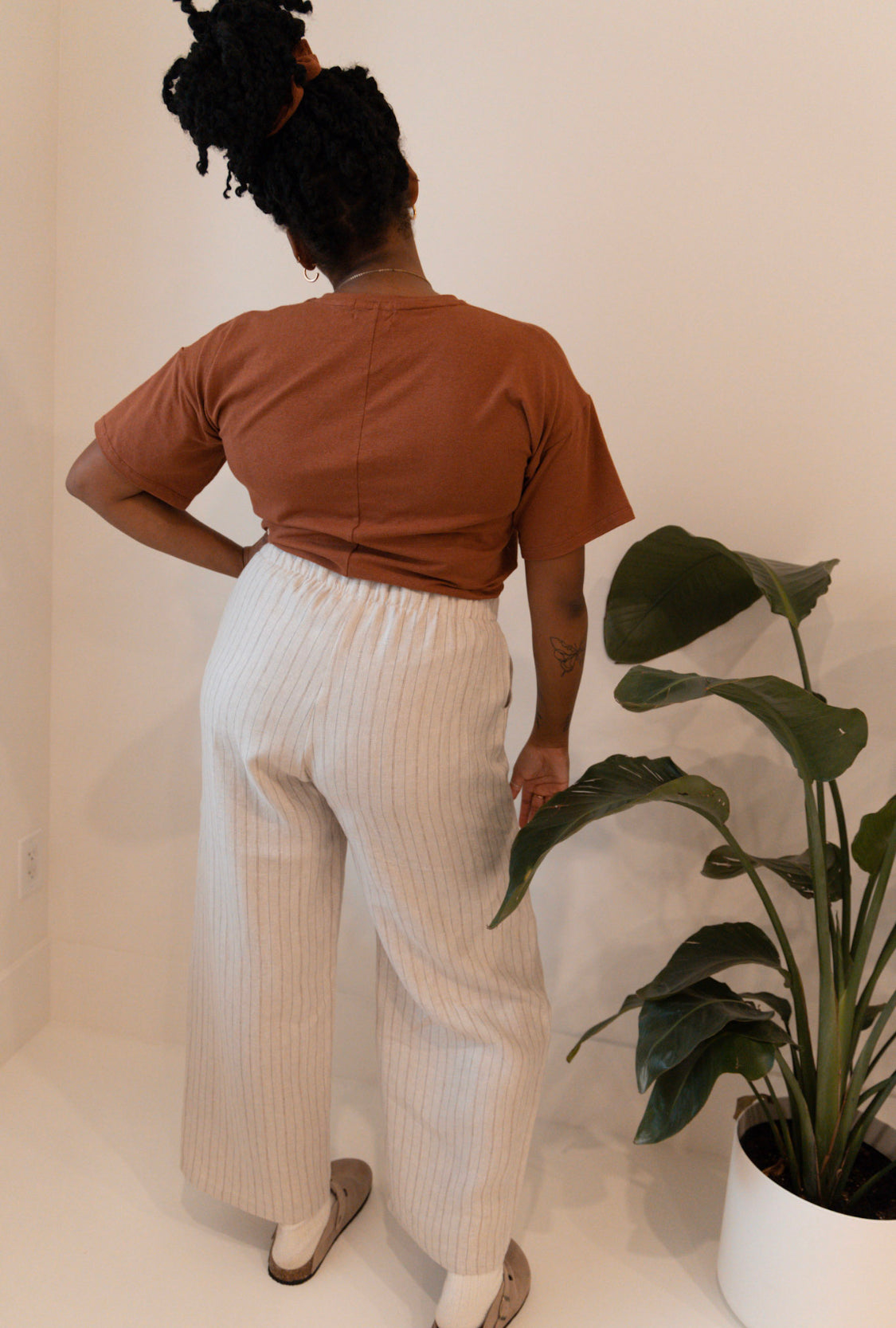 The Belle - Wide Leg Slacks - Linen Checks &  Stripe