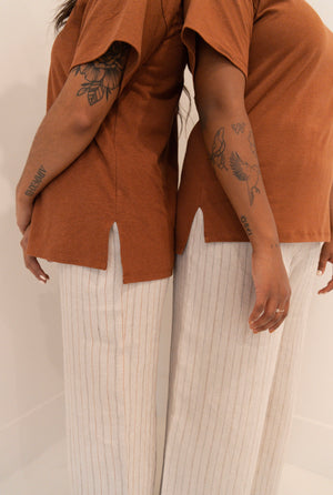 The Belle - Wide Leg Slacks - Linen Stripe